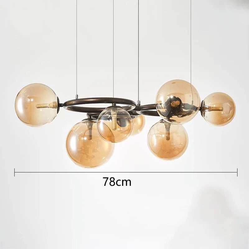 Nowoczesny żyrandol z kulami ze szkła – Designerska lampa wisząca z przydymionymi kloszami i okrągłą ramą
