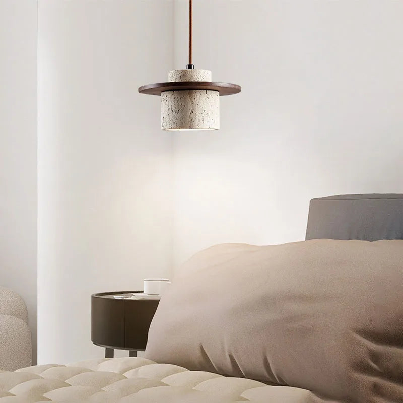 Nowoczesna Lampa Wisząca z Kamienia i Drewna