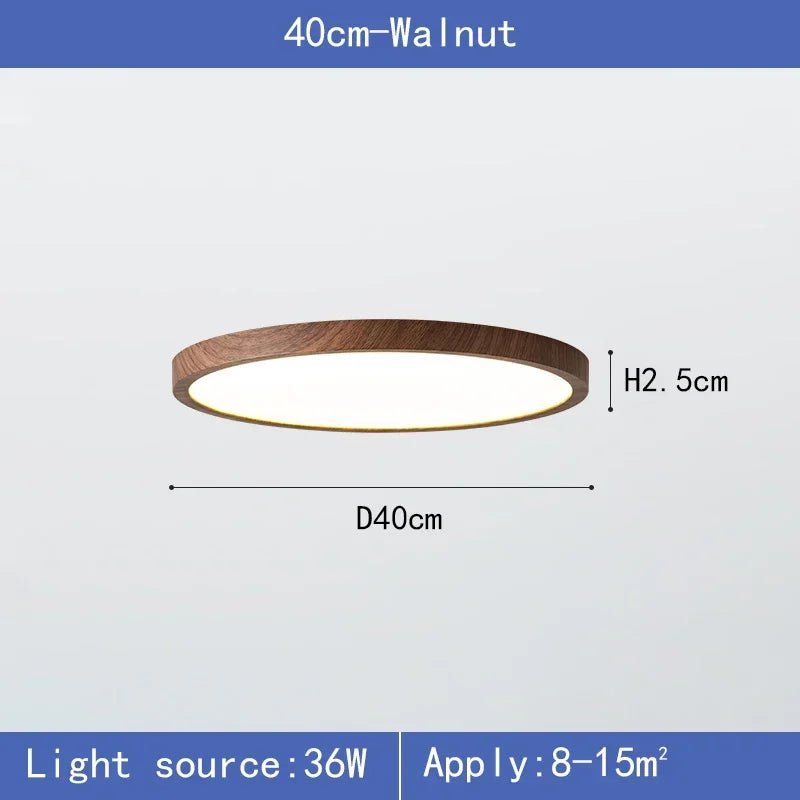 Nowoczesna okrągła lampa sufitowa LED z drewnianą ramą