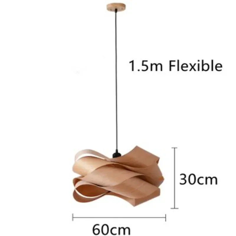 Nowoczesna lampa wisząca z zakrzywionym drewnianym designem