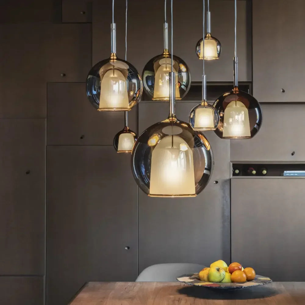 Nowoczesna lampal wisząca z kloszami ze szkła – Lampa sufitowa typu cluster z dymionym szkłem