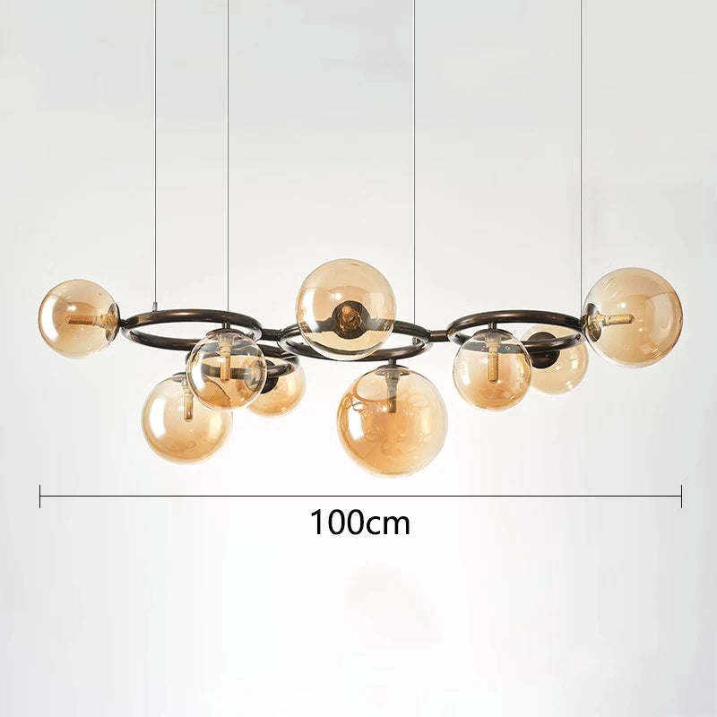 Nowoczesny żyrandol z kulami ze szkła – Designerska lampa wisząca z przydymionymi kloszami i okrągłą ramą