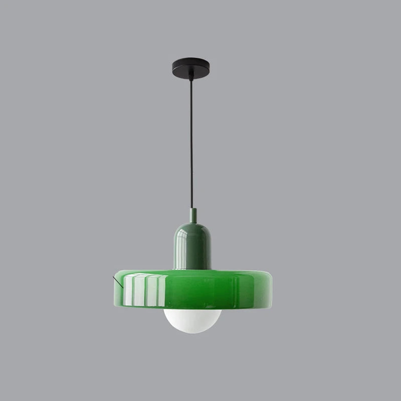 Nowoczesna lampa wisząca z kolorowym szklanym kloszem