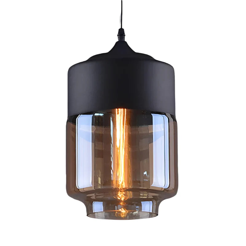 Industrialna lampa wisząca z kloszem ze szkła dymionego i czarnym wykończeniem