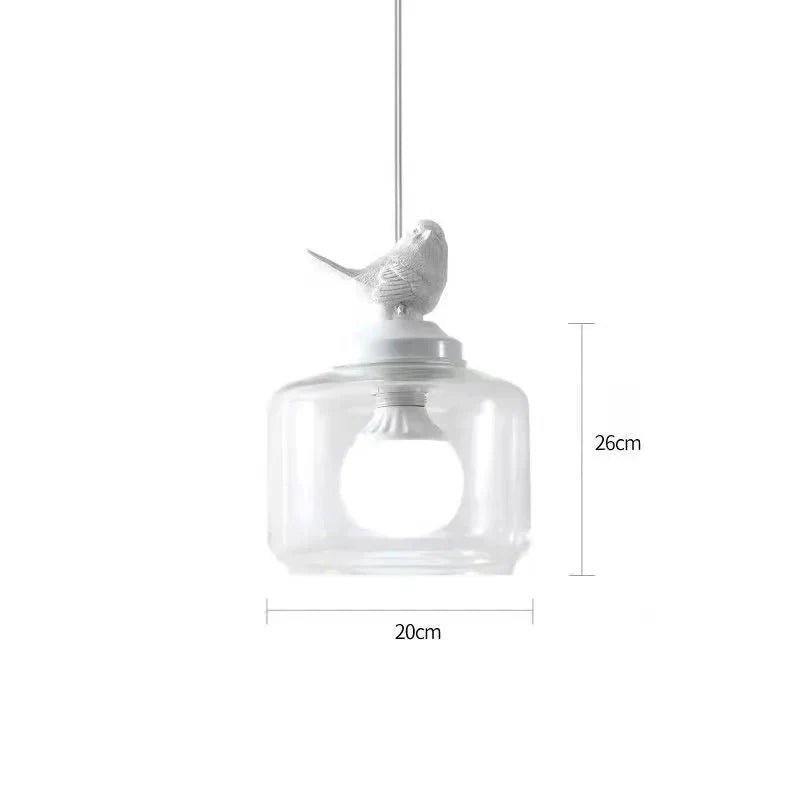 Lampa Wisząca z Szklanym Kloszem i Dekoracyjnym Ptaszkiem