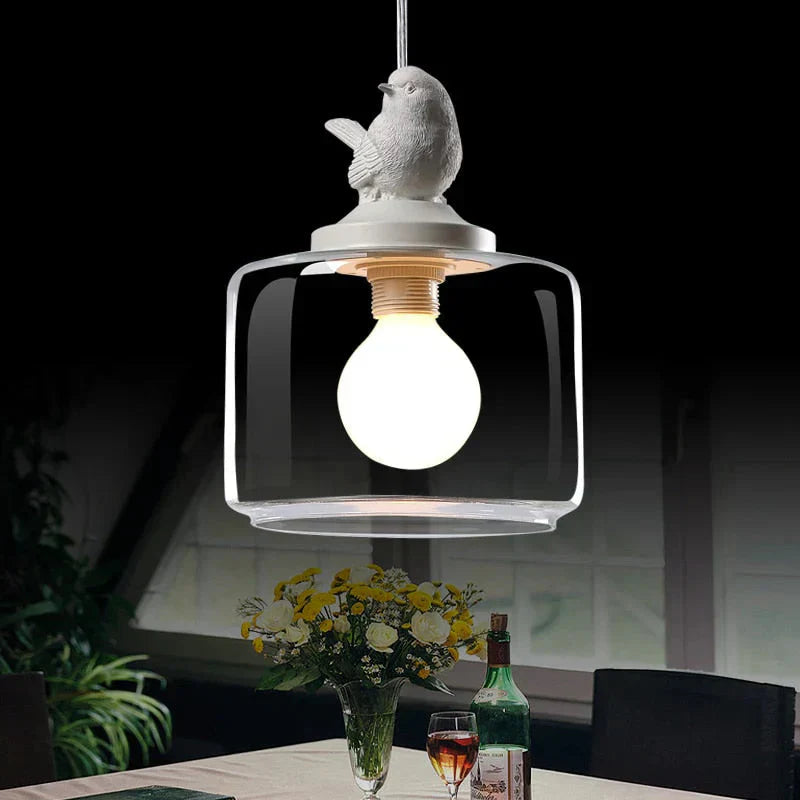 Lampa Wisząca z Szklanym Kloszem i Dekoracyjnym Ptaszkiem