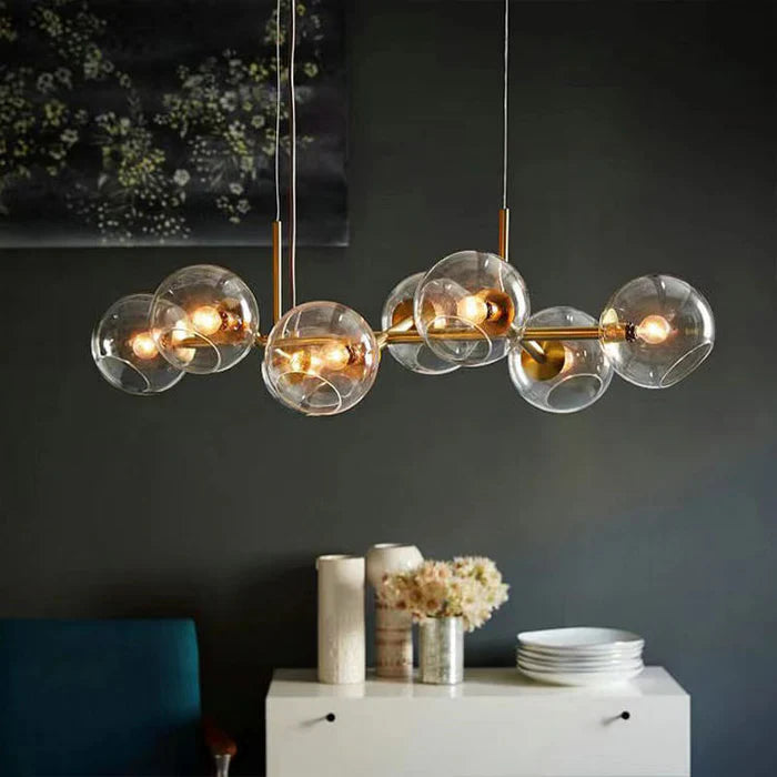 Nowoczesny żyrandol z kulami ze szkła – Designerska lampa wisząca z przydymionymi kloszami i okrągłą ramą