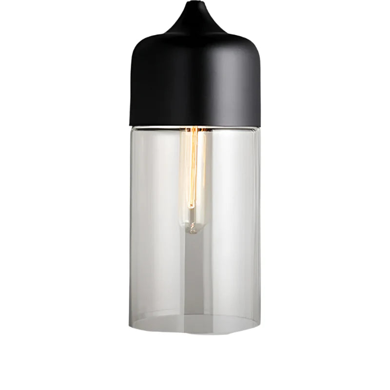 Industrialna lampa wisząca z kloszem ze szkła dymionego i czarnym wykończeniem