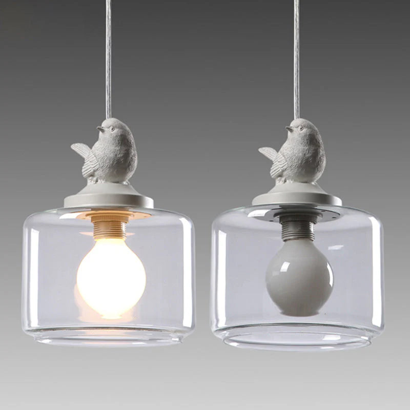 Lampa Wisząca z Szklanym Kloszem i Dekoracyjnym Ptaszkiem