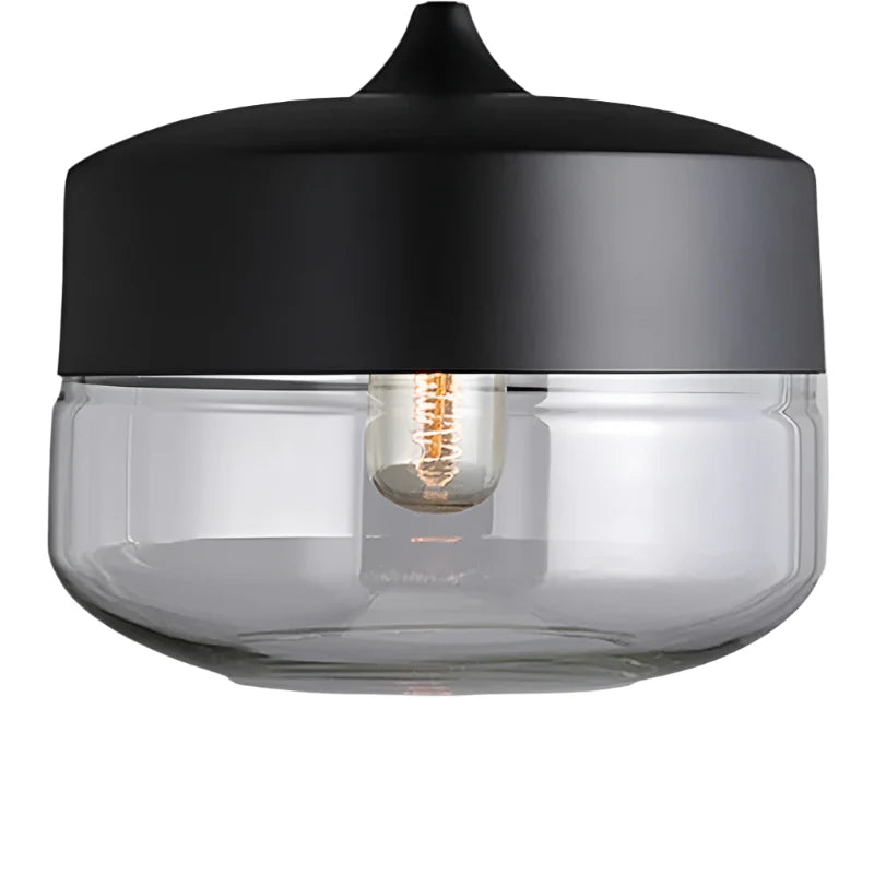 Industrialna lampa wisząca z kloszem ze szkła dymionego i czarnym wykończeniem