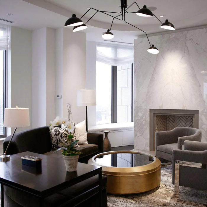 Czarna lampa sufitowa z obrotowymi ramionami – nowoczesny design