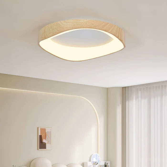 Skandynawska lampa sufitowa LED – Nowoczesna lampa natynkowa z efektem drewna