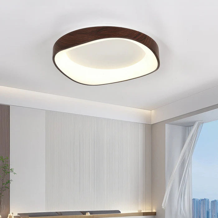Skandynawska lampa sufitowa LED – Nowoczesna lampa natynkowa z efektem drewna