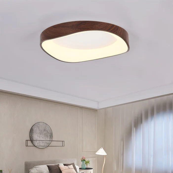 Skandynawska lampa sufitowa LED – Nowoczesna lampa natynkowa z efektem drewna