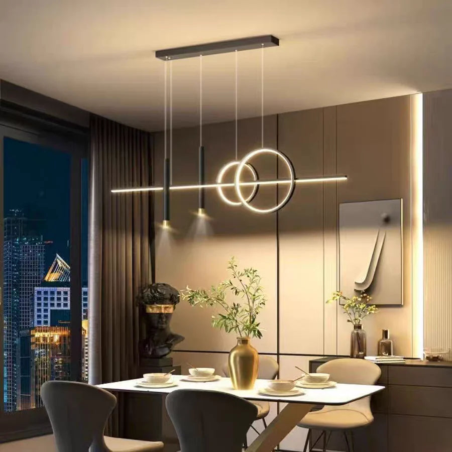 Nowoczesna lampa wisząca LED – geometryczny design, oświetlenie sufitowe do salonu i jadalni