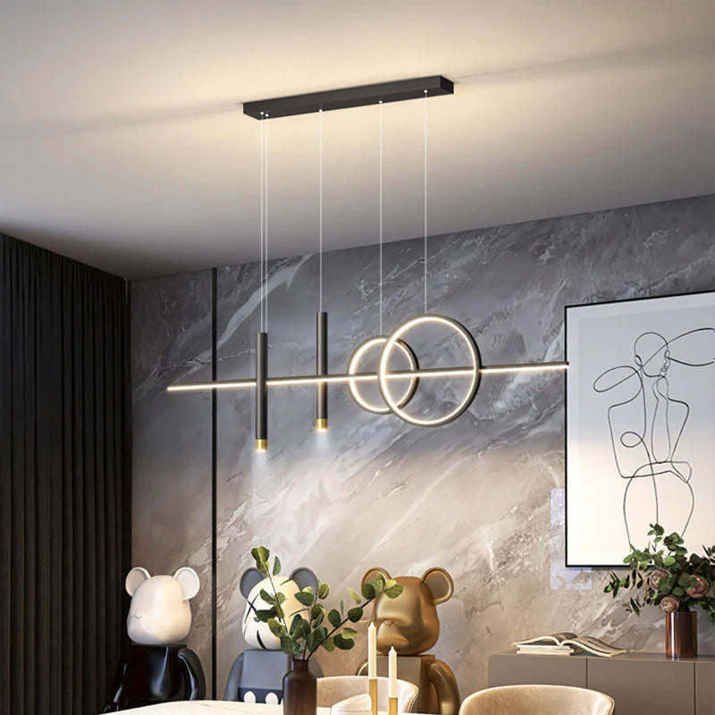 Nowoczesna lampa wisząca LED – geometryczny design, oświetlenie sufitowe do salonu i jadalni