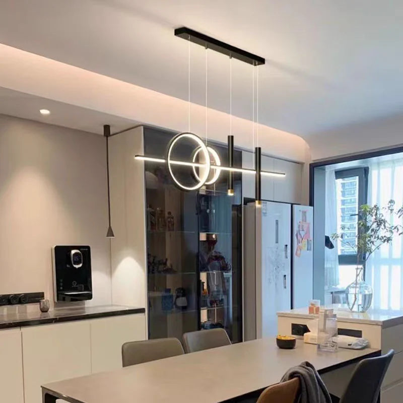 Nowoczesna lampa wisząca LED – geometryczny design, oświetlenie sufitowe do salonu i jadalni