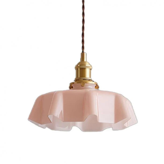 Retro lampy wiszące z kolorowymi szklanymi kloszami i mosiężnym wykończeniem