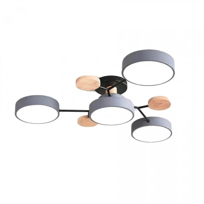 Nowoczesna lampa sufitowa LED wieloramienna – minimalistyczny design z drewnianymi akcentami