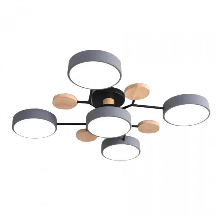 Nowoczesna lampa sufitowa LED wieloramienna – minimalistyczny design z drewnianymi akcentami