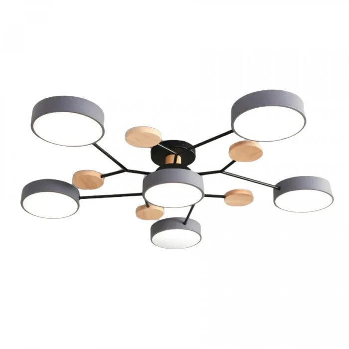 Nowoczesna lampa sufitowa LED wieloramienna – minimalistyczny design z drewnianymi akcentami