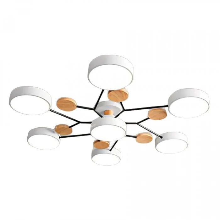 Nowoczesna lampa sufitowa LED wieloramienna – minimalistyczny design z drewnianymi akcentami