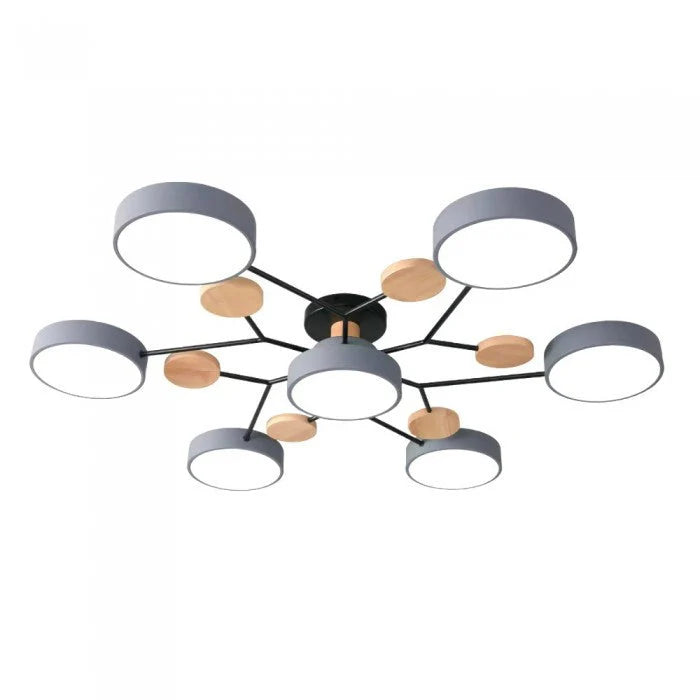 Nowoczesna lampa sufitowa LED wieloramienna – minimalistyczny design z drewnianymi akcentami