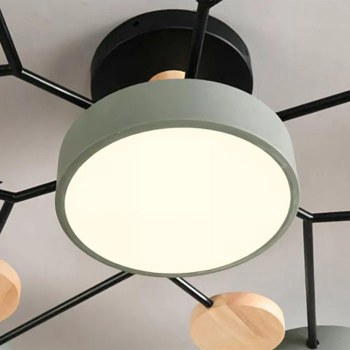 Nowoczesna lampa sufitowa LED wieloramienna – minimalistyczny design z drewnianymi akcentami