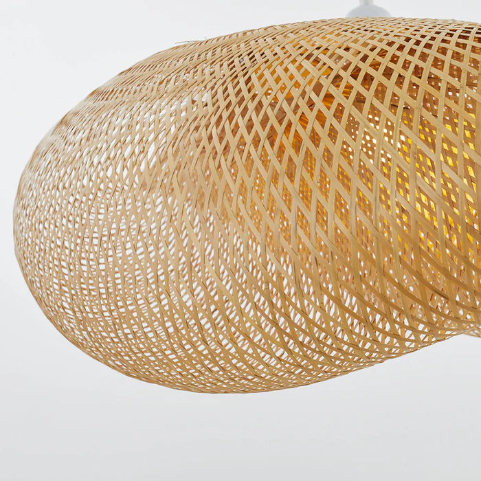 Lampa wisząca tkana ręcznie z bambusa styl boho