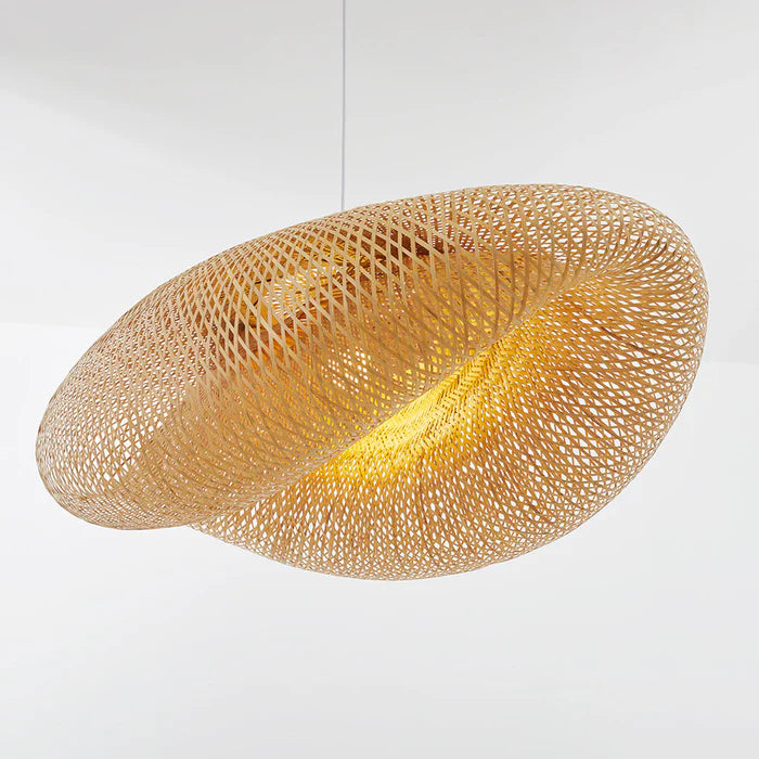 Lampa wisząca tkana ręcznie z bambusa styl boho