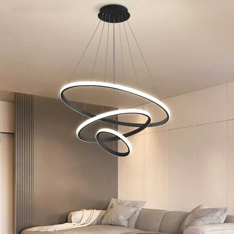 Designerska lampa wisząca LED żyrandol – nowoczesna forma pierścieni 3D