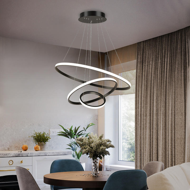 Designerska lampa wisząca LED żyrandol – nowoczesna forma pierścieni 3D