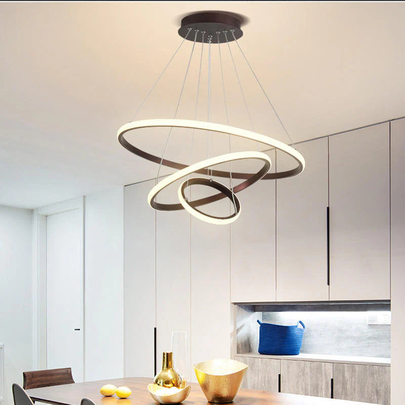 Designerska lampa wisząca LED żyrandol – nowoczesna forma pierścieni 3D