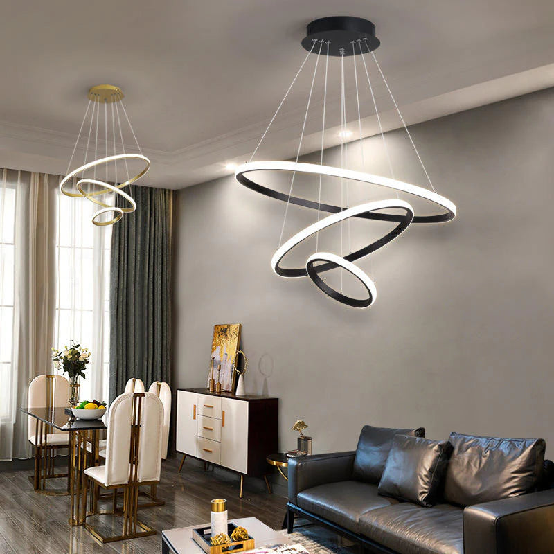 Designerska lampa wisząca LED żyrandol – nowoczesna forma pierścieni 3D