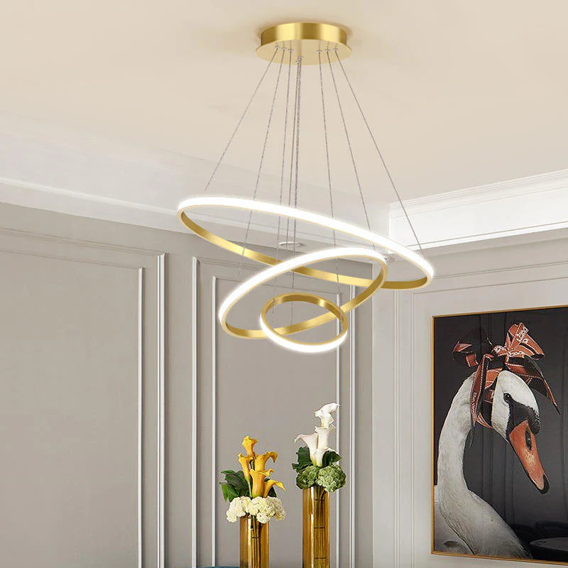 Designerska lampa wisząca LED żyrandol – nowoczesna forma pierścieni 3D