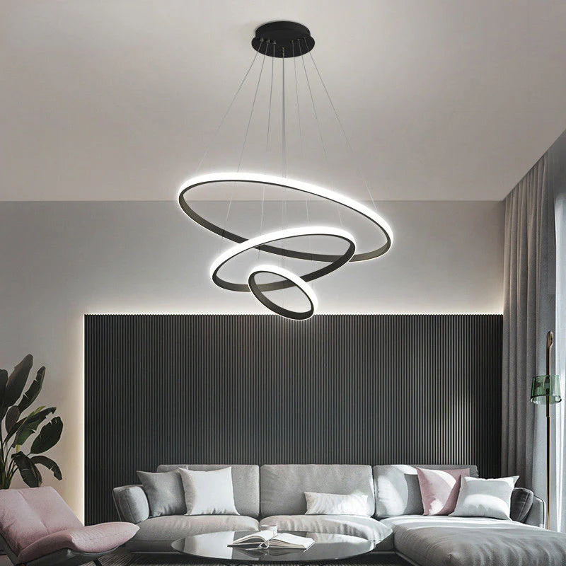 Designerska lampa wisząca LED żyrandol – nowoczesna forma pierścieni 3D