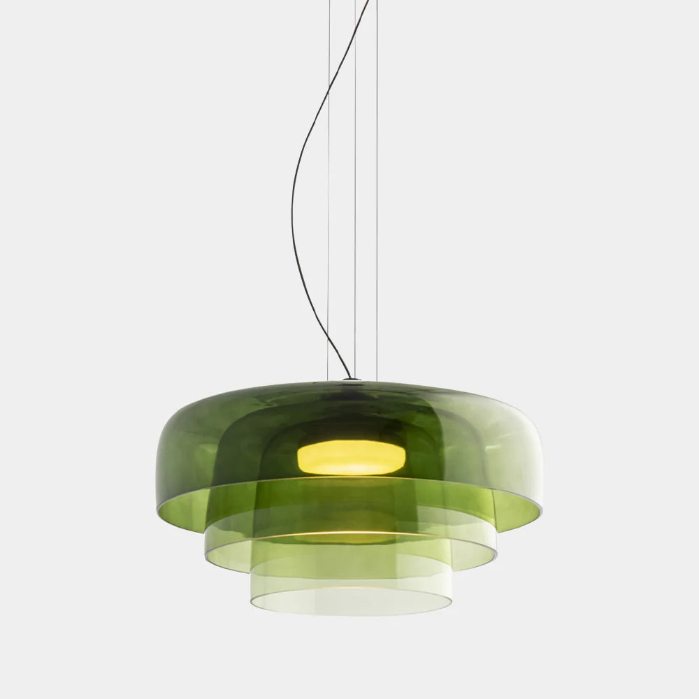 Nowoczesna szklana lampa wisząca z kloszem warstwowym – design inspirowany stylem retro