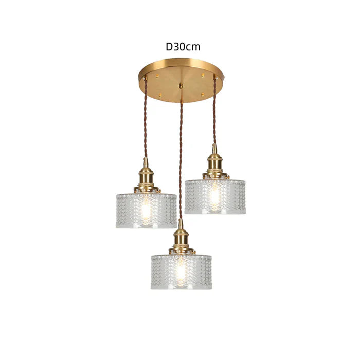 Szklana lampa wisząca w stylu vintage z ryflowanym kloszem i złotym wykończeniem