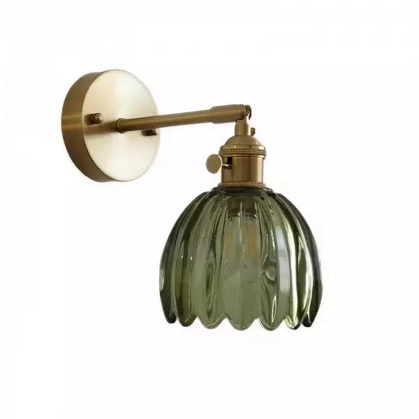 Lampa ścienna retro w kształcie kwiatu tulipana – kinkiet ze szklanym kloszem i złotym wykończeniem