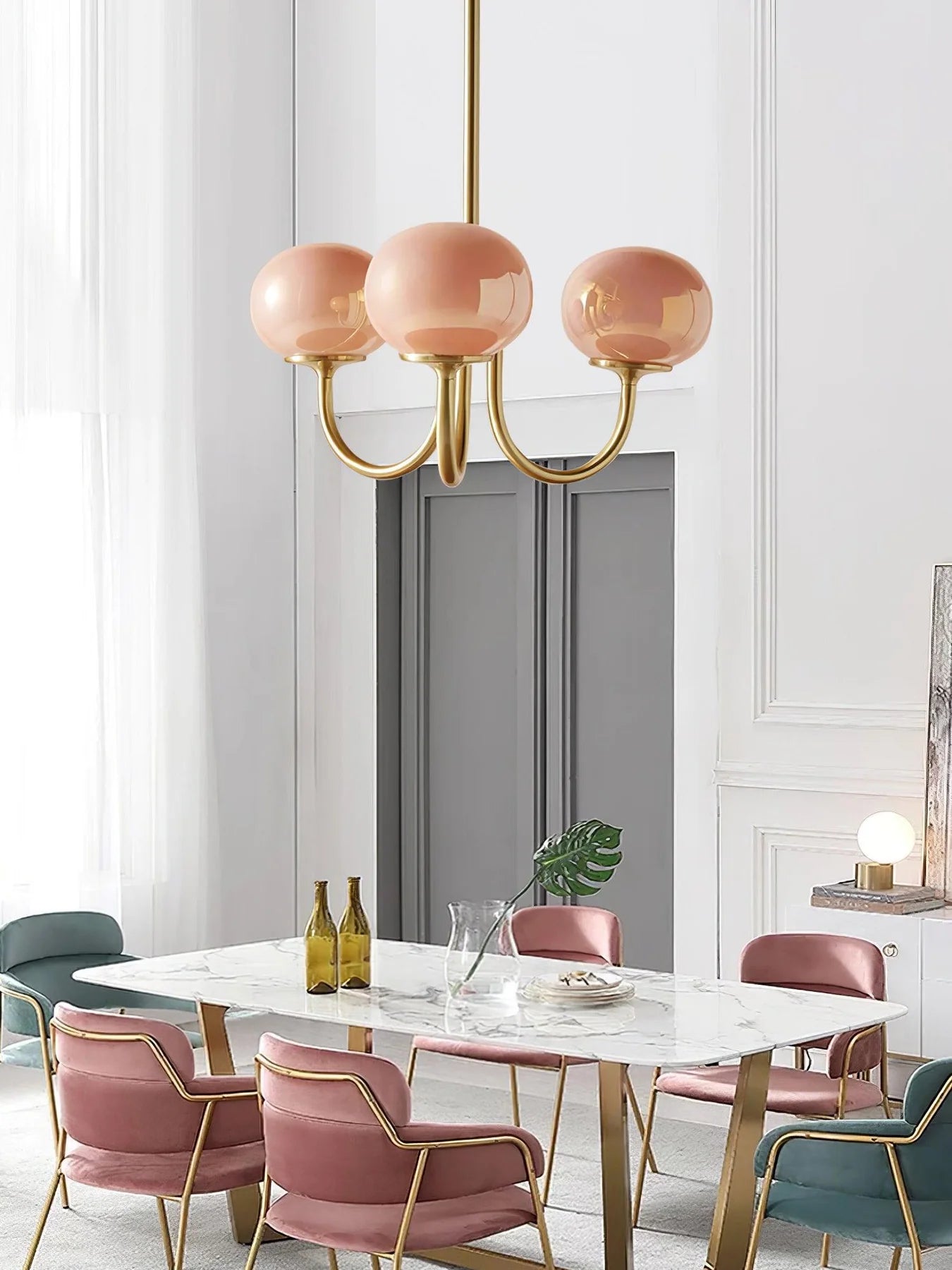 Lampa wisząca żyrandol w stylu retro glamour z kulistymi kloszami