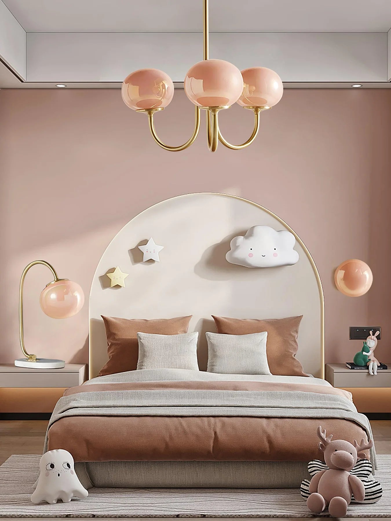 Lampa wisząca żyrandol w stylu retro glamour z kulistymi kloszami