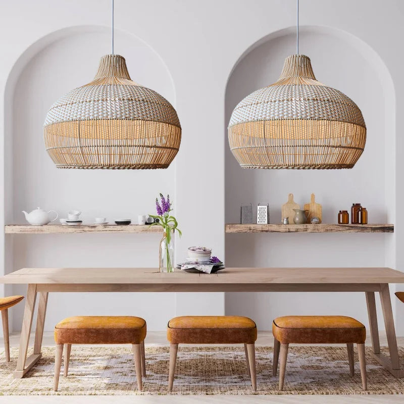 Plecione Lampa Wisząca Boho z Naturalnego Wiklinowego Klosza
