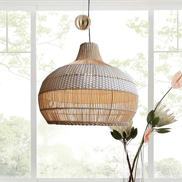 Plecione Lampa Wisząca Boho z Naturalnego Wiklinowego Klosza