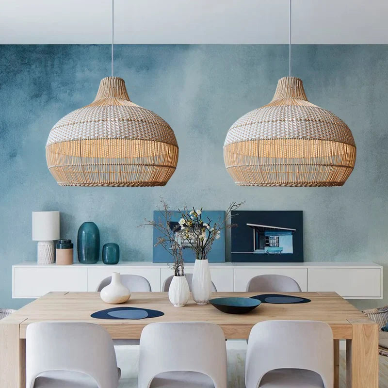 Plecione Lampa Wisząca Boho z Naturalnego Wiklinowego Klosza