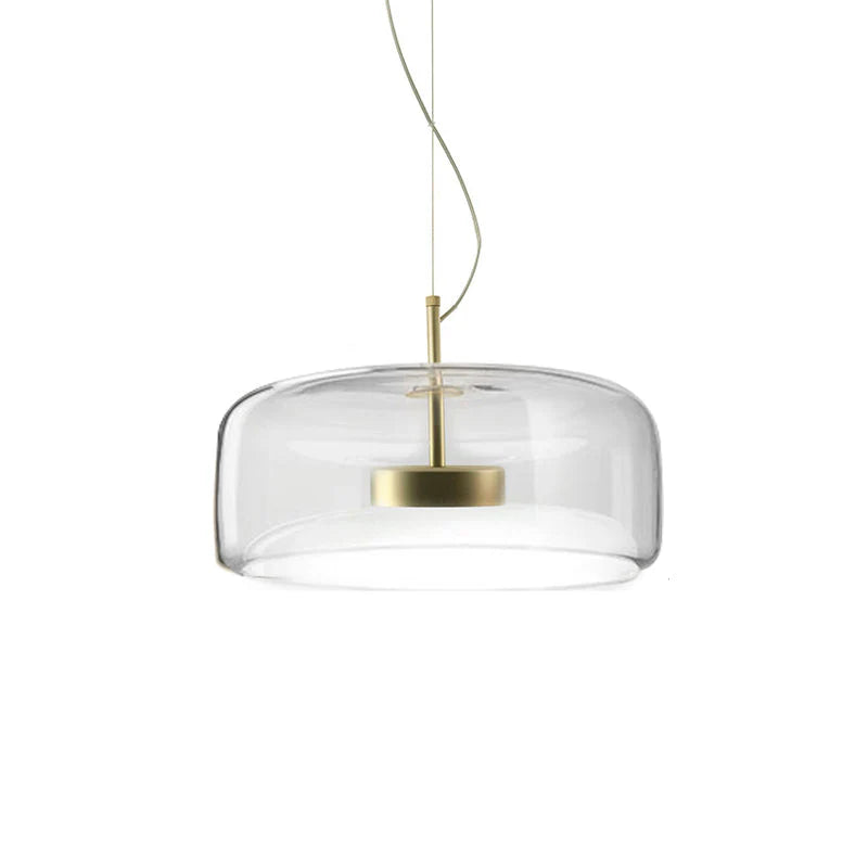 Szklana lampa wisząca LED w stylu nowoczesnym – minimalistyczny klosz i złote wykończenie