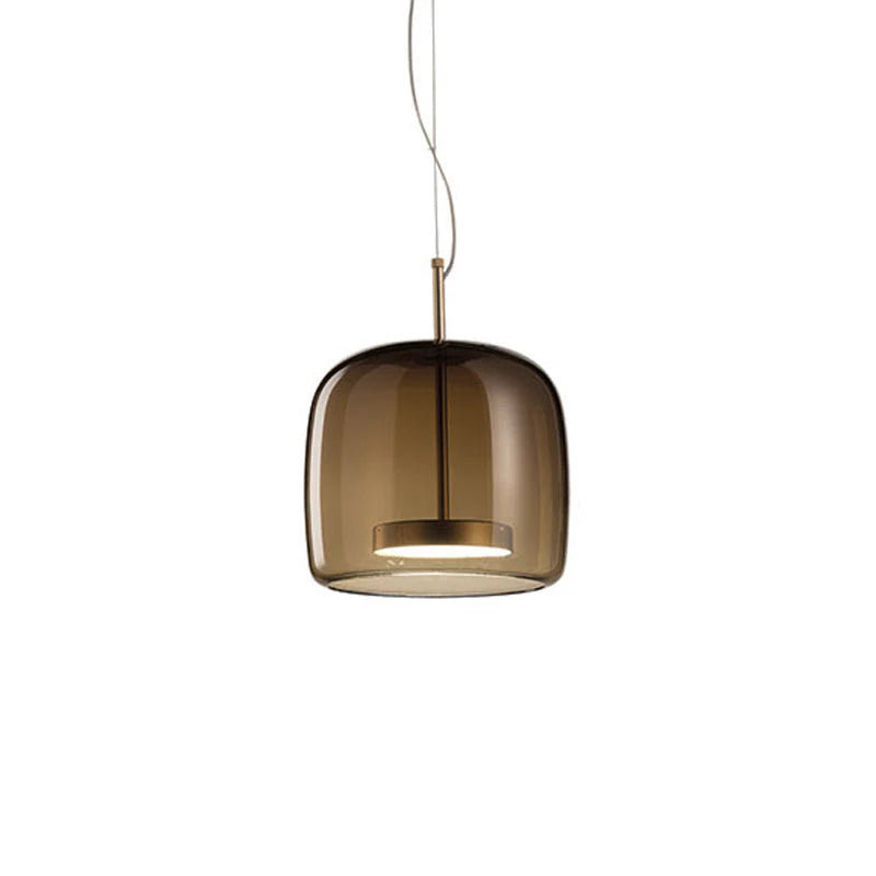 Szklana lampa wisząca LED w stylu nowoczesnym – minimalistyczny klosz i złote wykończenie