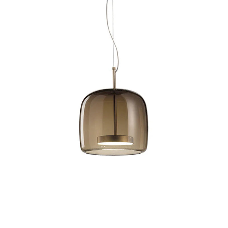 Szklana lampa wisząca LED w stylu nowoczesnym – minimalistyczny klosz i złote wykończenie