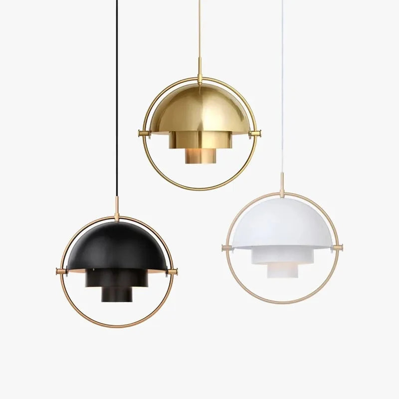 Designerska Lampa Wisząca z Metalowym Kloszem i Ozdobnym Pierścieniem