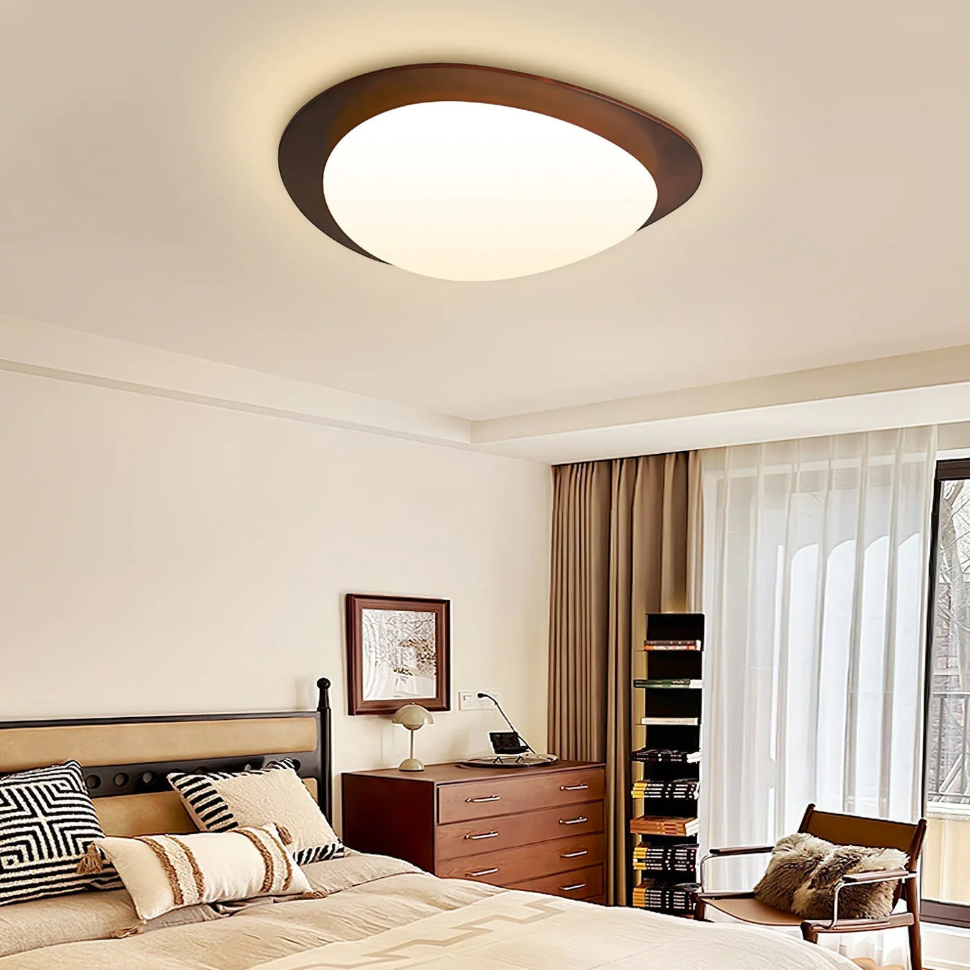 Nowoczesna Lampa Sufitowa LED z Drewnianym Akcentem
