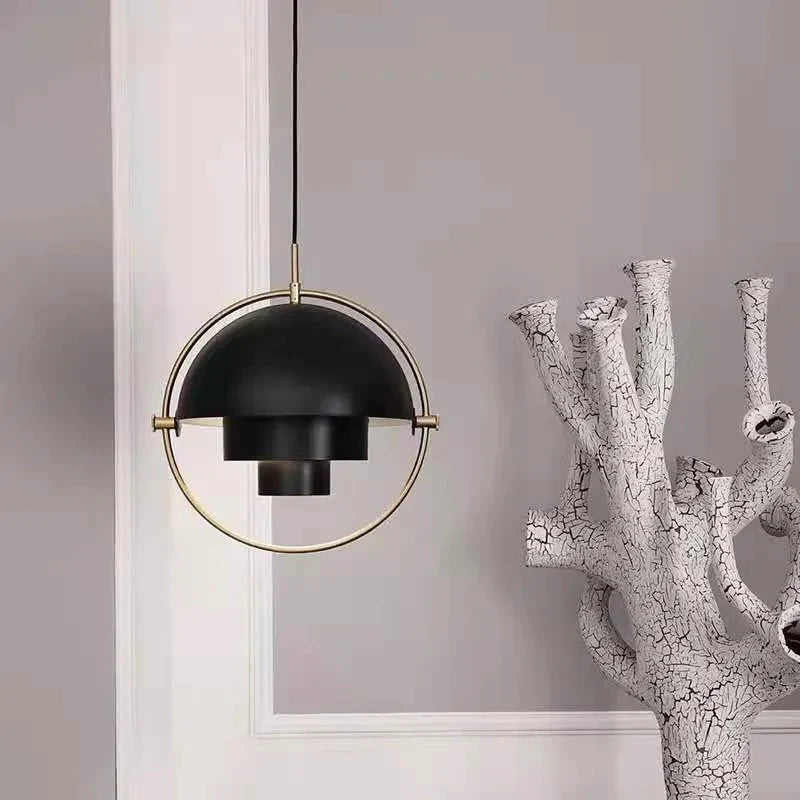 Designerska Lampa Wisząca z Metalowym Kloszem i Ozdobnym Pierścieniem